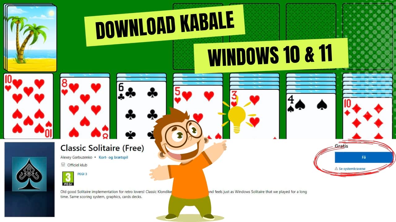 Illustration der viser hvordan du installere 7-kabale på windows 10.